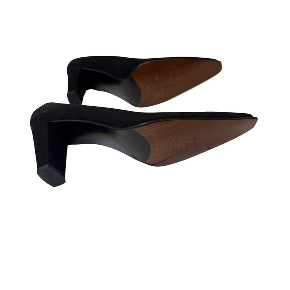 Stuart Weitzman Black Suede Heels 7.5 AAAA Pointed Toe Pumps Leather Sole Spain - Picture 6 of 8